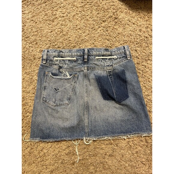 Hudson Jeans Grommet Tie-Waist Denim Mini Skirt, Blue Wash And Raw Hem, Size 28 - Picture 5 of 8